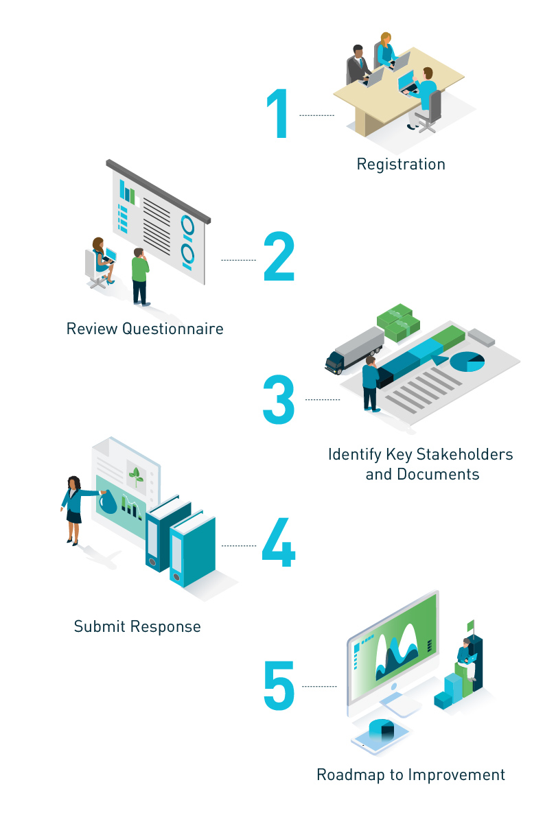 Illustration of the five steps to reporting to EcoVadis